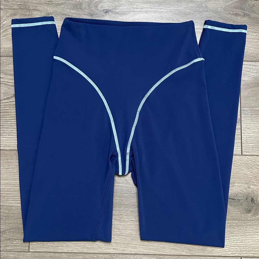 BuffBunny Navy Leggings with Sky Blue Trim